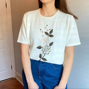 Vintage cream knit short-sleeve shirt by TanJay